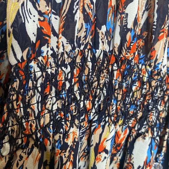 Scully Women's Multicolored Feather Print Sheer Mini Dress Ruffle Trim size XL - Picture 10 of 11